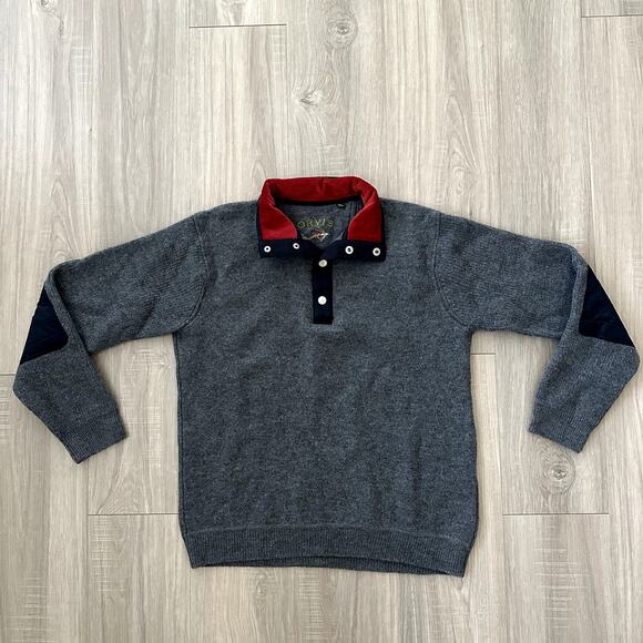 Orvis Dark Gray Wool Pullover with Corduroy Collar Size Medium - Picture 1 of 9